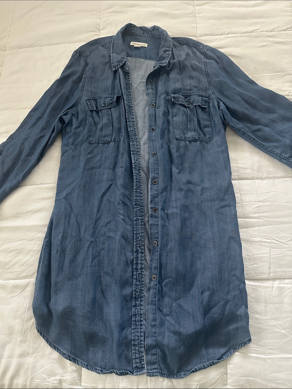 Denim Button-Up Shirt Dress - Blue